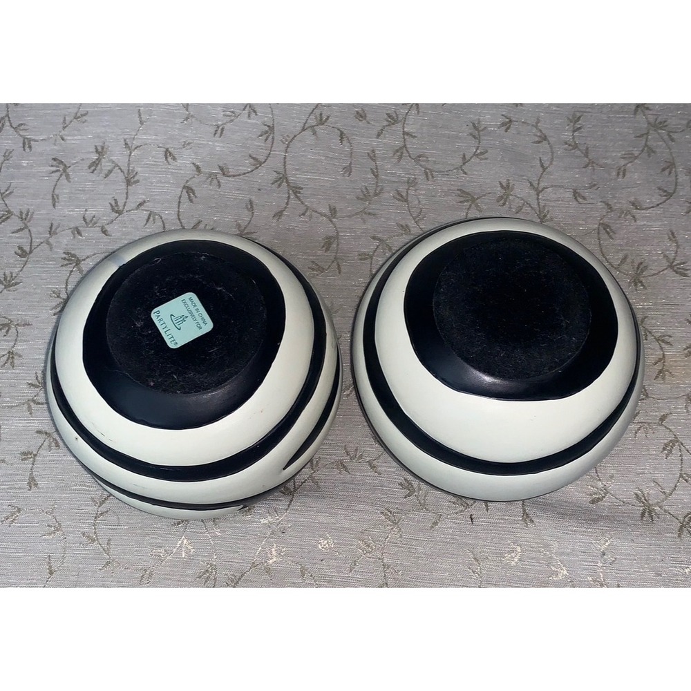 PartyLite African Inspiration Retired Ceramic Candle Holder Set of 2 Black White - Picture 7 of 14